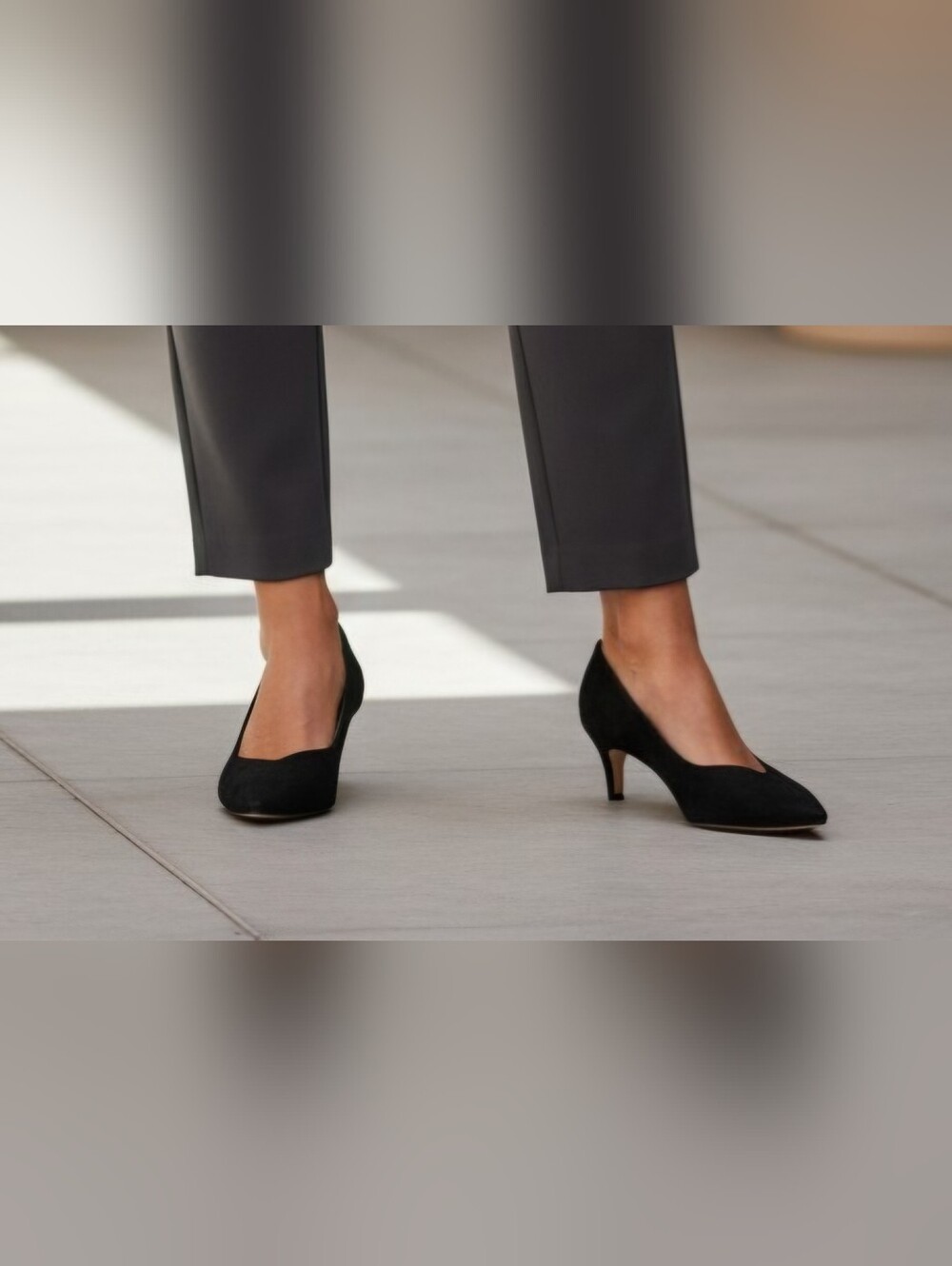 Clarks Black Suede Pointed Toe Mid Heel Pumps
